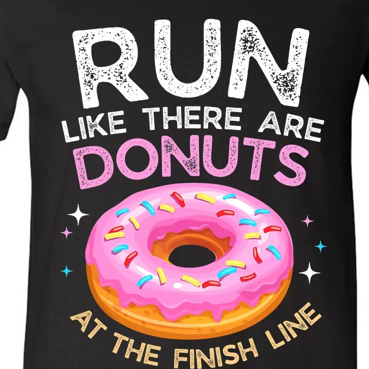 Funny Donut Finish Line Marathon Gift V-Neck T-Shirt