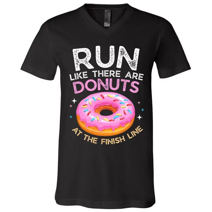 Funny Donut Finish Line Marathon Gift V-Neck T-Shirt