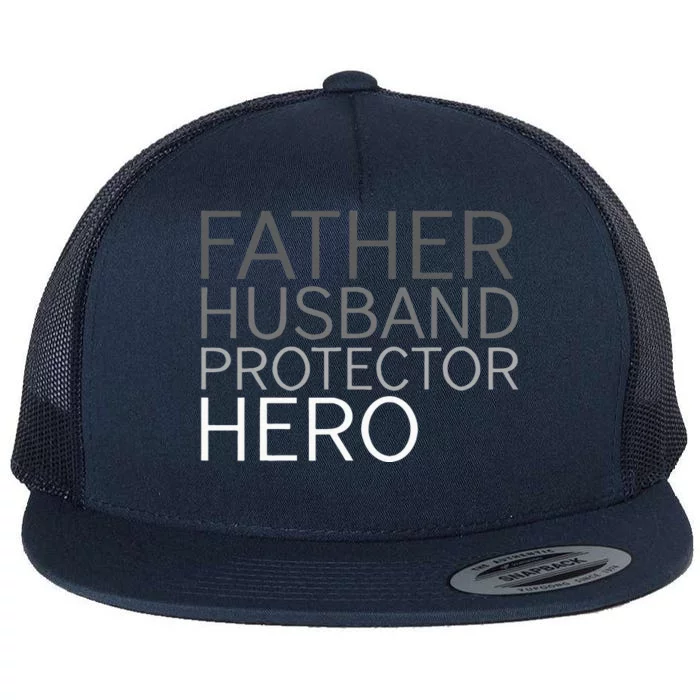 Fathers Day Father Husband Protector Hero Flat Bill Trucker Hat