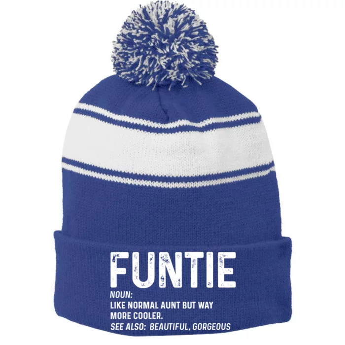 Funtie Definition Funny Like A Regular Aunt Gift Stripe Pom Pom Beanie