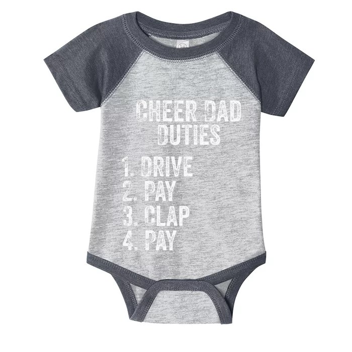 Fathers Day Funny Cheer Dad Duties Drive Pay Clap Infant Baby Jersey Bodysuit