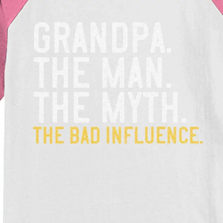 FatherS Day Gift Grandpa The Man The Myth The Bad Influence Kids Colorblock Raglan Jersey