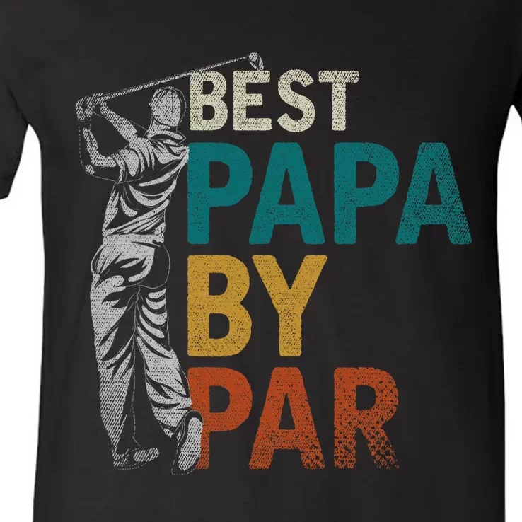 Fathers Day Golfer Dad Golfing Best Papa By Par Funny Golf V-Neck T-Shirt