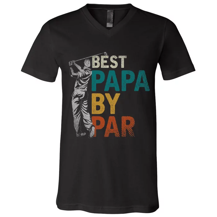 Fathers Day Golfer Dad Golfing Best Papa By Par Funny Golf V-Neck T-Shirt