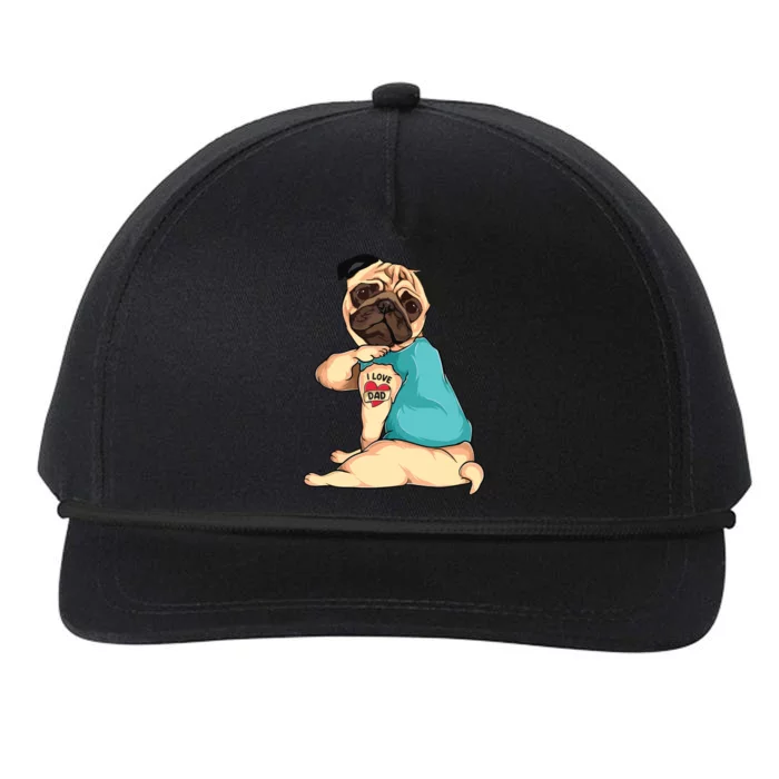 Fathers Day Gift Funny Dog Pug I Love Dad Tattoo Snapback Five-Panel Rope Hat