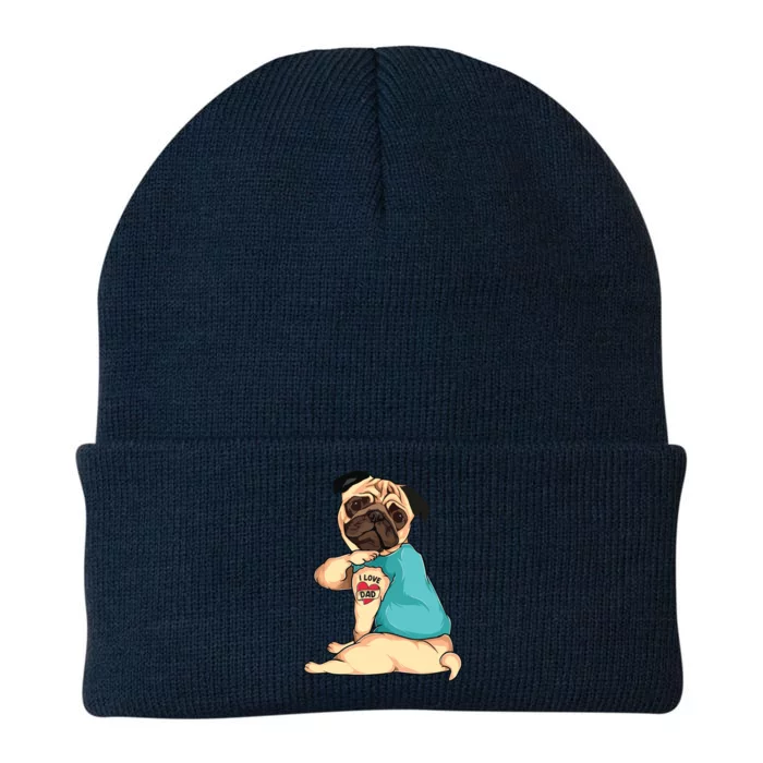 Fathers Day Gift Funny Dog Pug I Love Dad Tattoo Knit Cap Winter Beanie