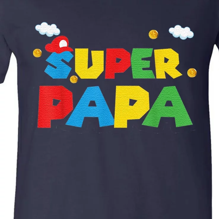 Fathers Day Gift Papa Gift From Son Daughter Grandkids V-Neck T-Shirt