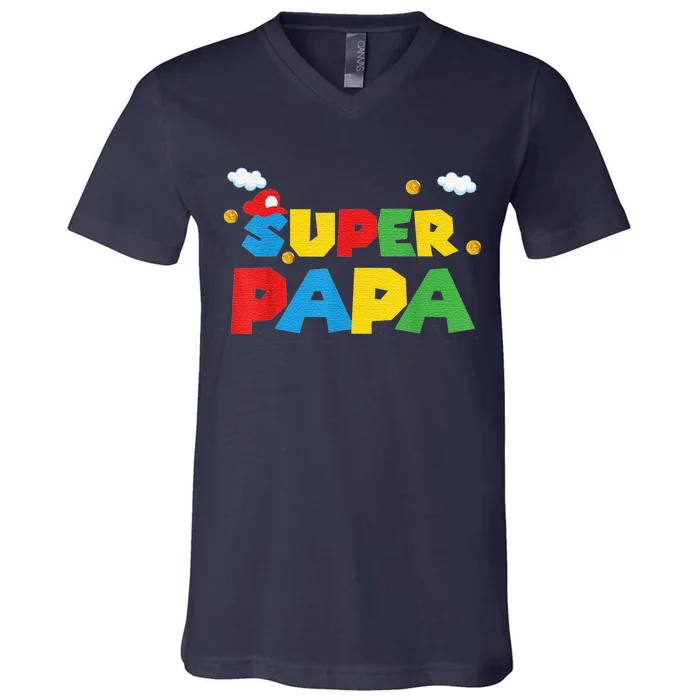 Fathers Day Gift Papa Gift From Son Daughter Grandkids V-Neck T-Shirt