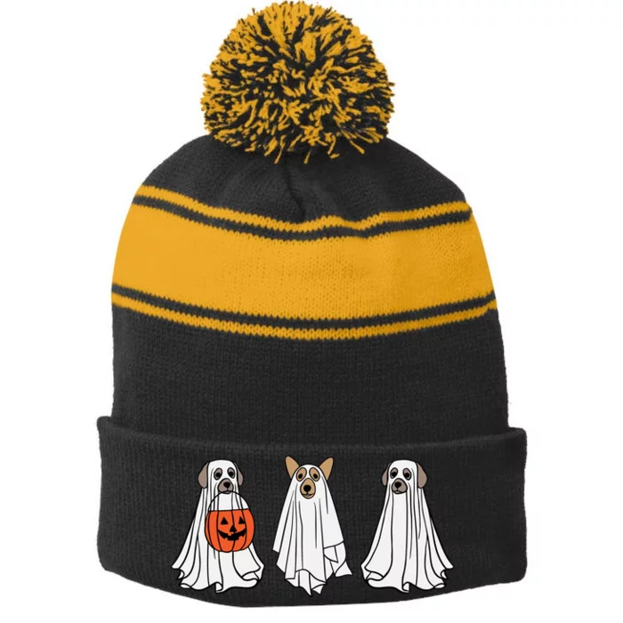 Funny Dog Ghosts Halloween Costume Stripe Pom Pom Beanie