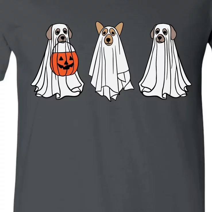 Funny Dog Ghosts Halloween Costume V-Neck T-Shirt