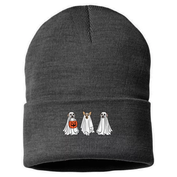 Funny Dog Ghosts Halloween Costume Sustainable Knit Beanie