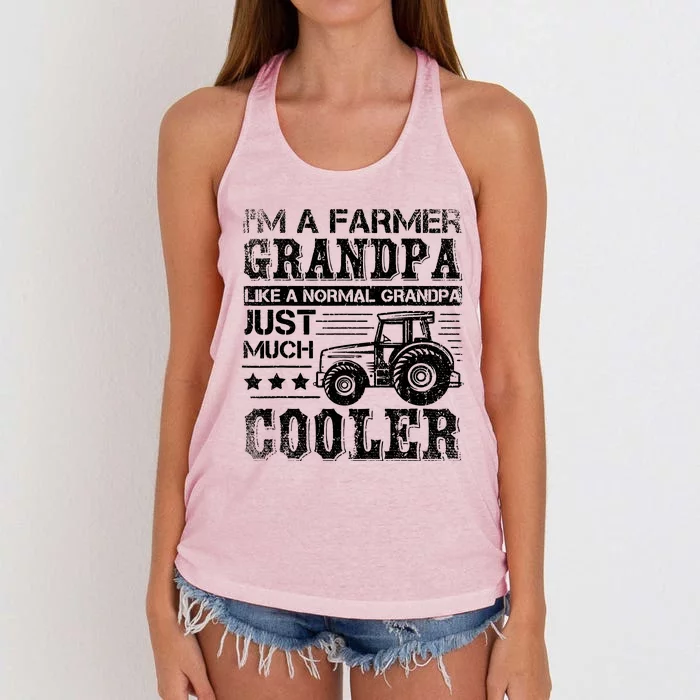 Fathers Day Gift Idea Grandpa Tractor Farmer Women's Knotted Racerback Tank