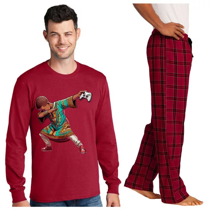 Funny Dabbing Gaming Dab Gamers Melanin Junenth Gift Long Sleeve Pajama Set