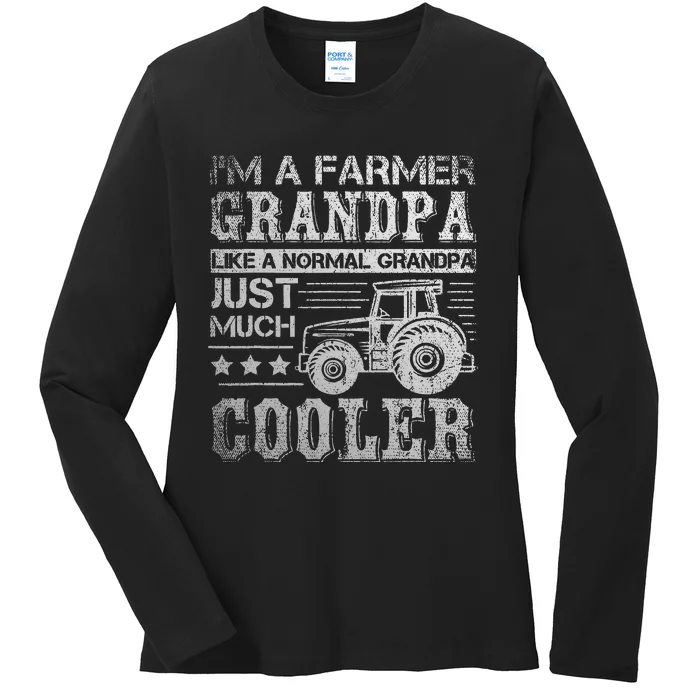 Fathers Day Gift Idea Grandpa Tractor Farmer Ladies Long Sleeve Shirt