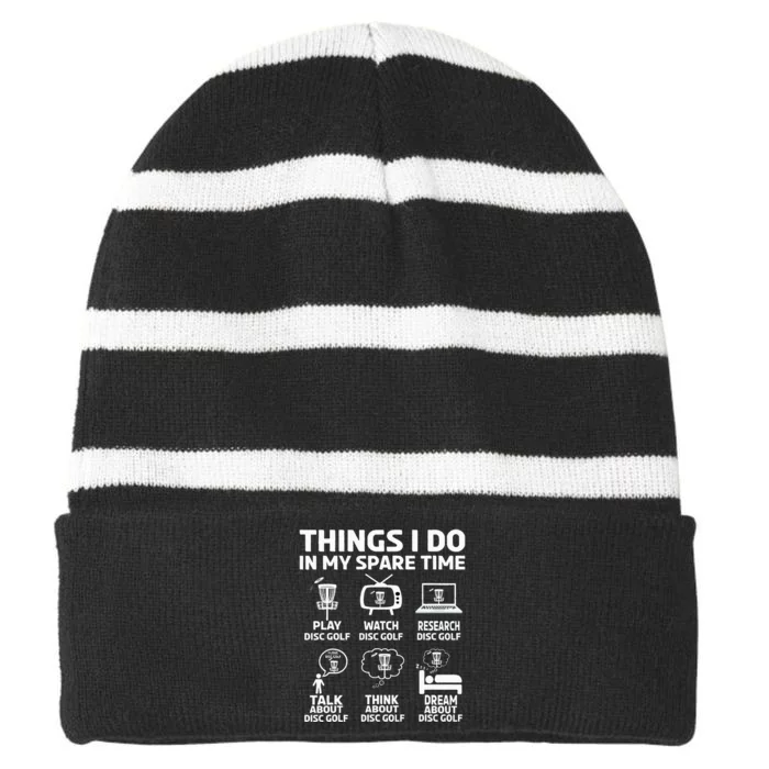 Funny disc golfing frolfing joke with disc golf tree basket Striped Beanie with Solid Band