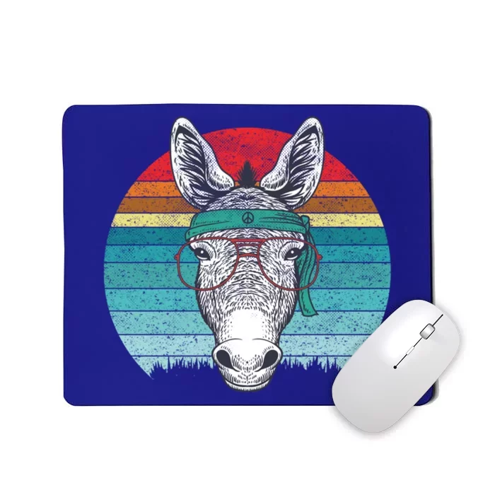 Funny Donkey Gift Vintage Donkey With Glasses Retro Sunset Funny Gift Mousepad