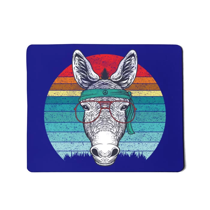 Funny Donkey Gift Vintage Donkey With Glasses Retro Sunset Funny Gift Mousepad