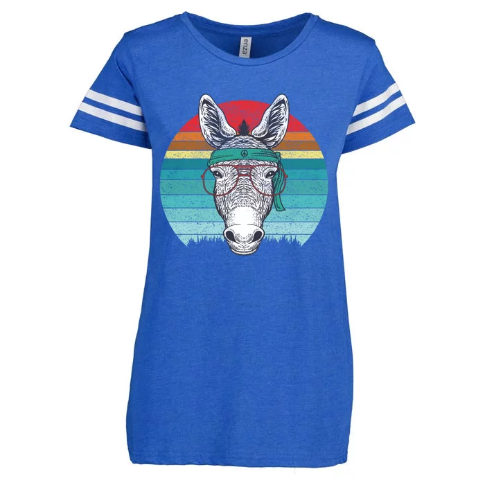 Funny Donkey Gift Vintage Donkey With Glasses Retro Sunset Funny Gift Enza Ladies Jersey Football T-Shirt