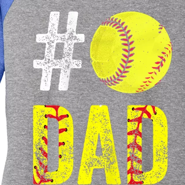 Fathers Day Gift Number One Softball Dad Cute Gift Women's Tri-Blend 3/4-Sleeve Raglan Shirt