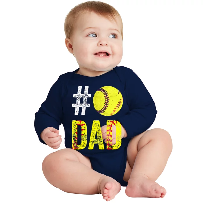 Fathers Day Gift Number One Softball Dad Cute Gift Baby Long Sleeve Bodysuit