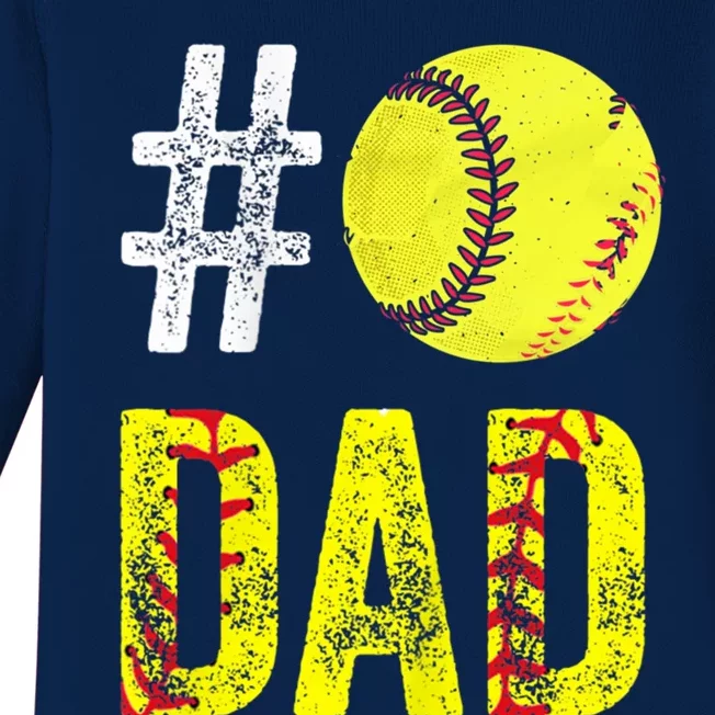 Fathers Day Gift Number One Softball Dad Cute Gift Baby Long Sleeve Bodysuit