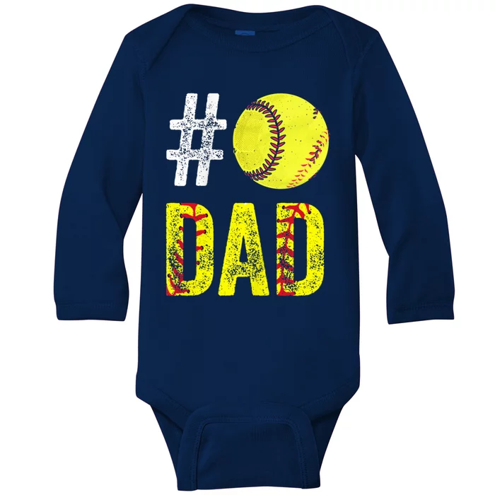 Fathers Day Gift Number One Softball Dad Cute Gift Baby Long Sleeve Bodysuit