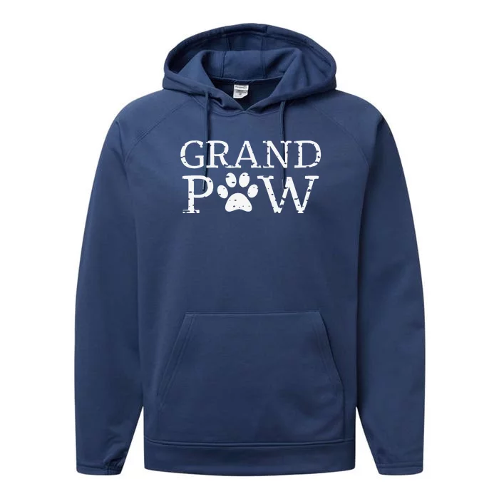 Funny Dog Grand Paw Doggy Puppy Lover Grandpa Vintage Performance Fleece Hoodie