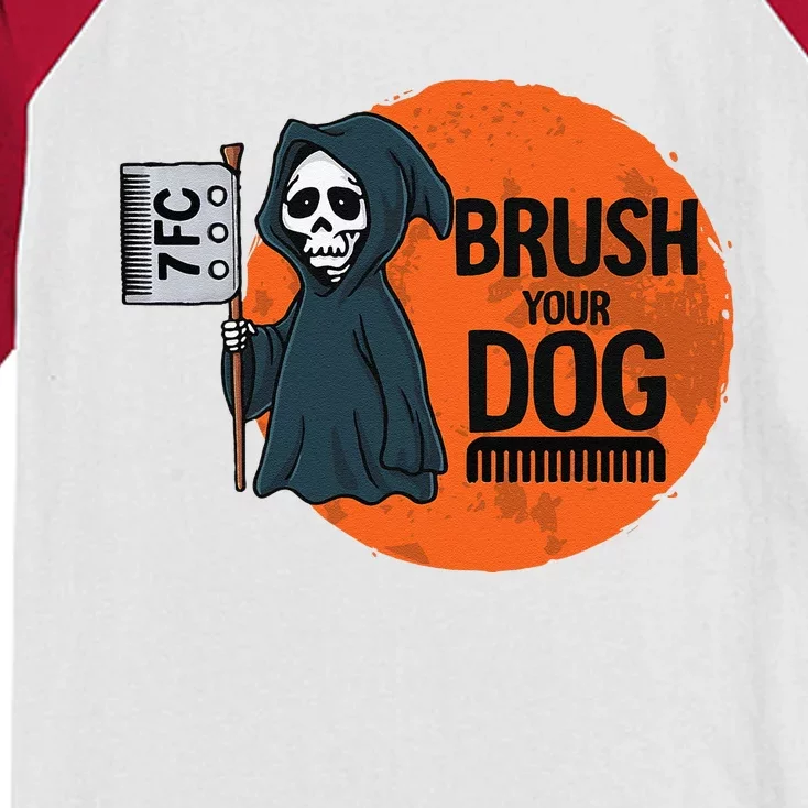 Funny Dog Groomer Brush Your Dog Grooming Reaper Halloween Kids Colorblock Raglan Jersey