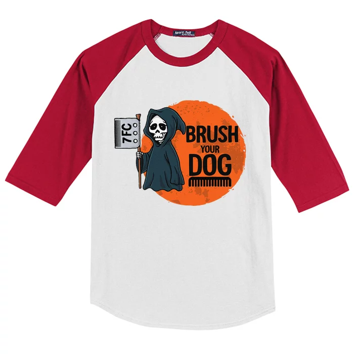 Funny Dog Groomer Brush Your Dog Grooming Reaper Halloween Kids Colorblock Raglan Jersey