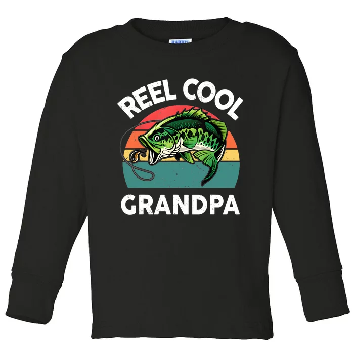 Fathers Day Gift Reel Cool Grandpa Dad Papa Poppop Fishing Toddler Long Sleeve Shirt