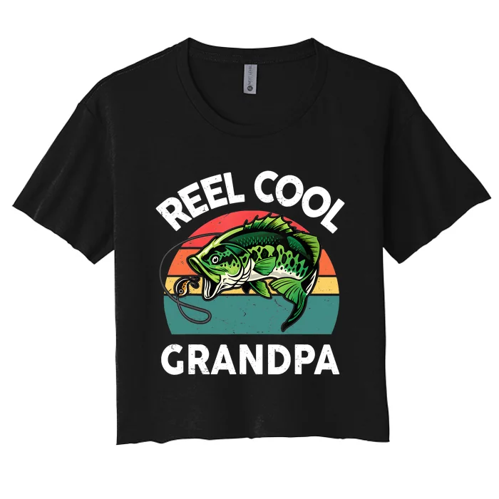 Fathers Day Gift Reel Cool Grandpa Dad Papa Poppop Fishing Women's Crop Top Tee