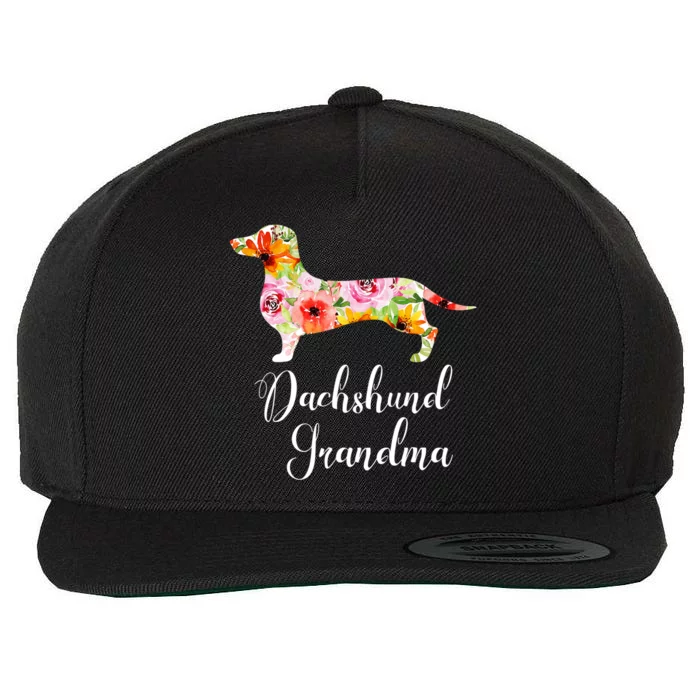 Floral Dachshund Grandma Funny Cute Dog Lover Gift Meaningful Gift Wool Snapback Cap