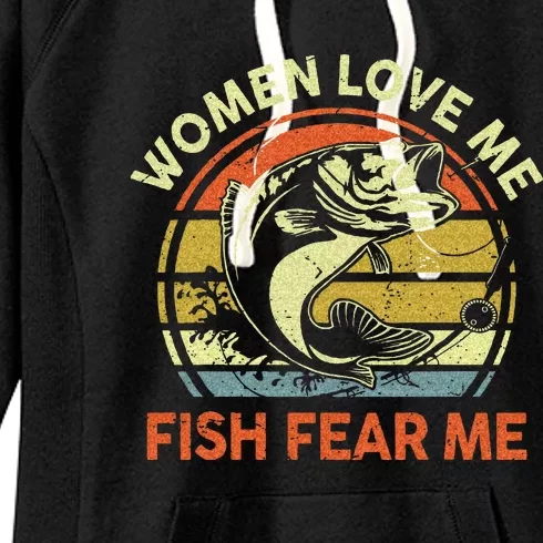 Fathers Day Gift Women Love Fish Fear Papa Funny Dad Fishing Women's Fleece Hoodie