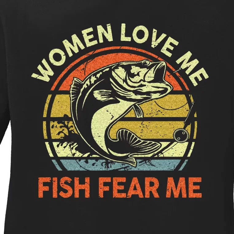 Fathers Day Gift Women Love Fish Fear Papa Funny Dad Fishing Ladies Long Sleeve Shirt