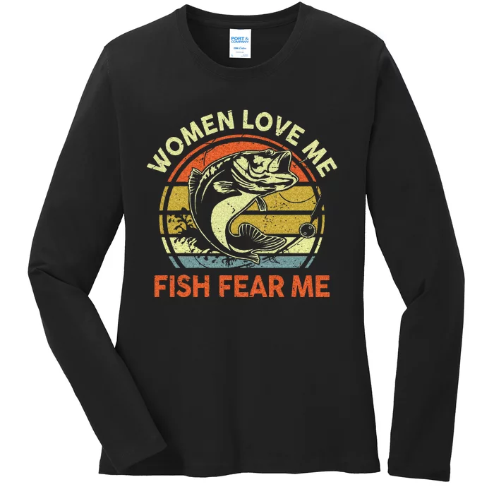 Fathers Day Gift Women Love Fish Fear Papa Funny Dad Fishing Ladies Long Sleeve Shirt