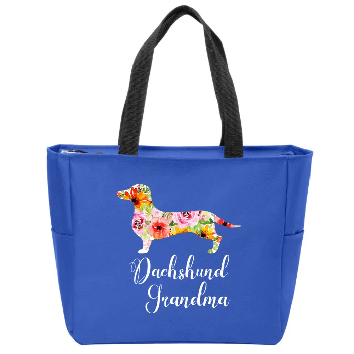 Floral Dachshund Grandma Funny Cute Dog Lover Gift Zip Tote Bag