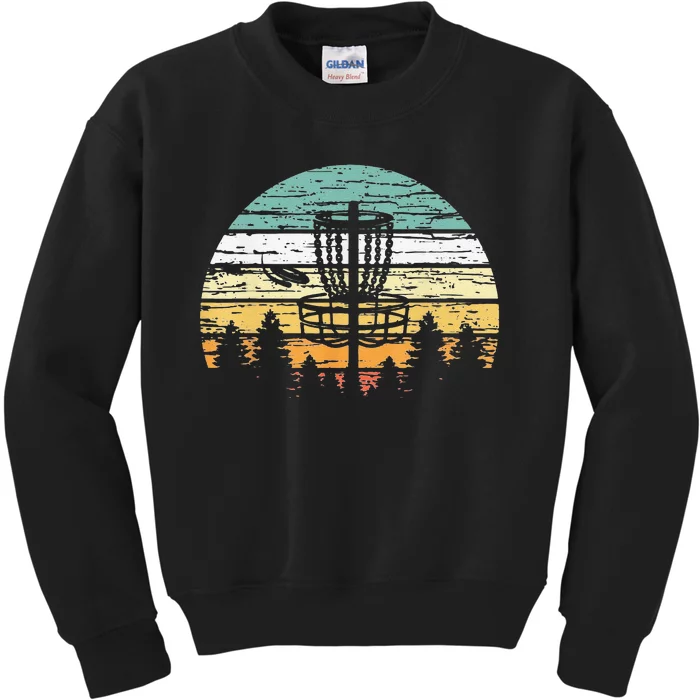 Funny Disc Golf Retro  Sunset Vintage Frisbee Golf Kids Sweatshirt