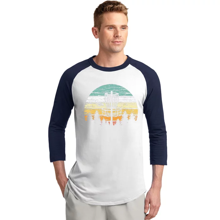 Funny Disc Golf Retro  Sunset Vintage Frisbee Golf Baseball Sleeve Shirt