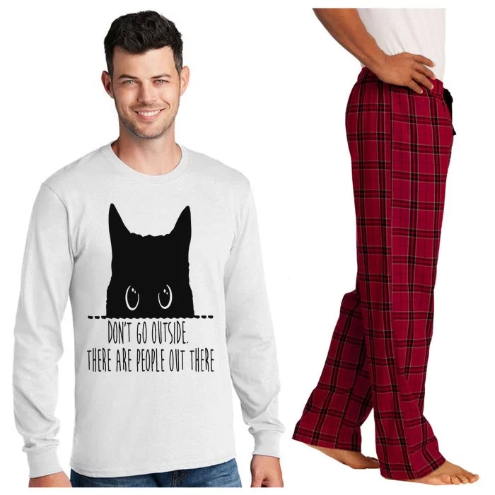 Funny Don't Go Outside There Are People Out There Black Cat Long Sleeve Pajama Set