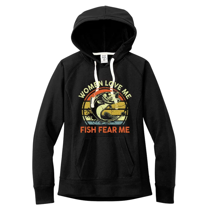 Fathers Day Gift Women Love Fish Fear Papa Funny Dad Fishing Women's Fleece Hoodie