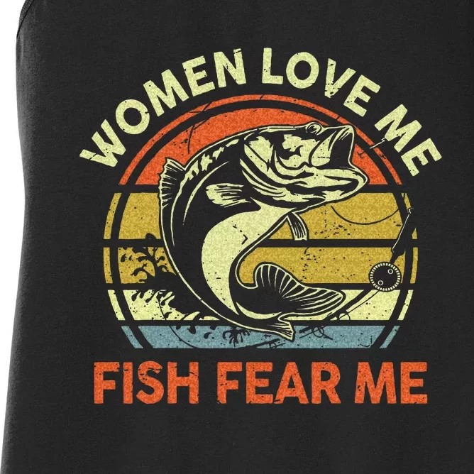 Fathers Day Gift Women Love Fish Fear Papa Funny Dad Fishing Women's Racerback Tank