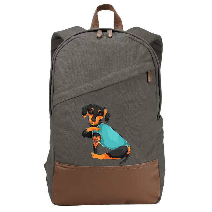 Fathers Day Gift Funny Dog Dad Dachshund I Love Dad Tattoo Cotton Canvas Backpack