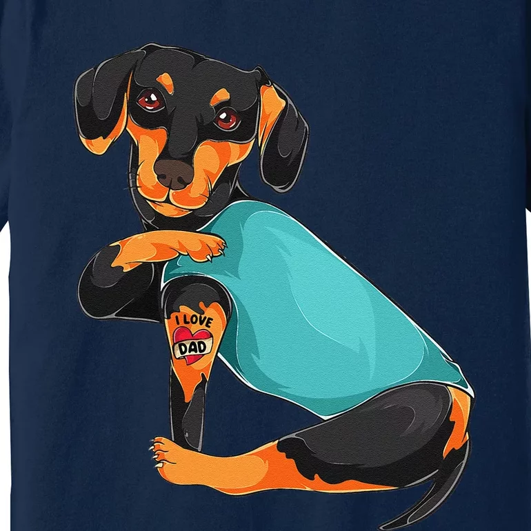 Fathers Day Gift Funny Dog Dad Dachshund I Love Dad Tattoo Premium T-Shirt