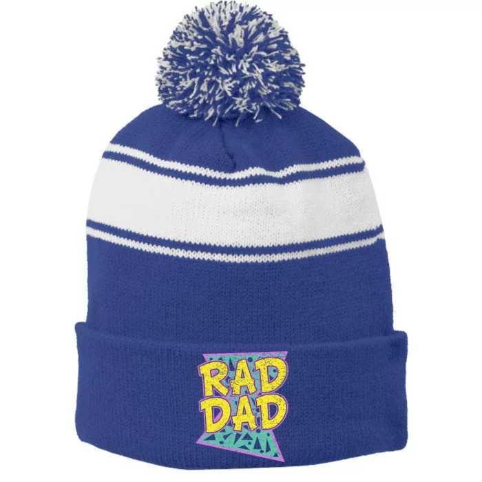 FatherS Day Gift For Daddy Rad Dad Stripe Pom Pom Beanie