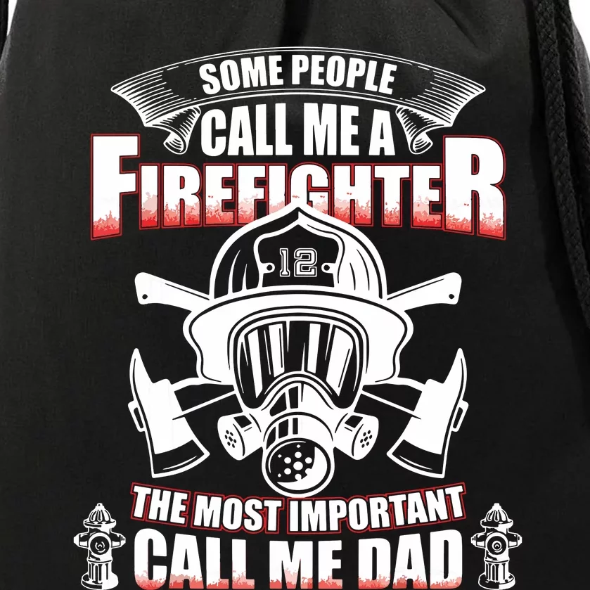 Fathers Day Gift For Firefighter Dad Fireman Drawstring Bag