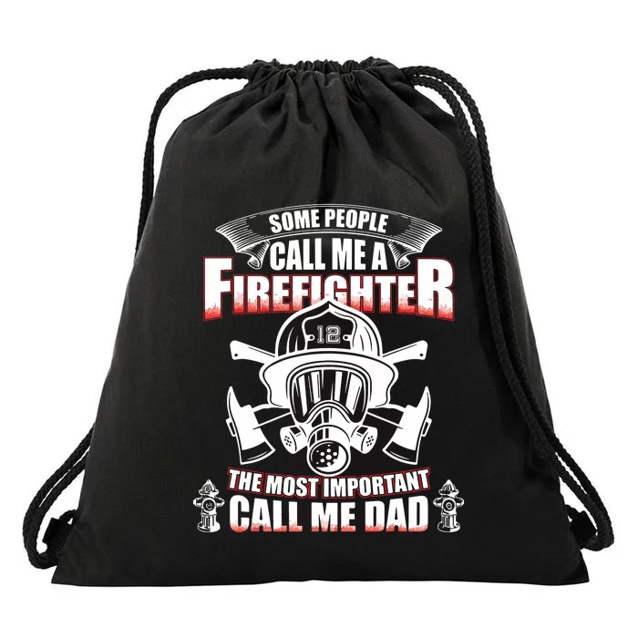 Fathers Day Gift For Firefighter Dad Fireman Drawstring Bag