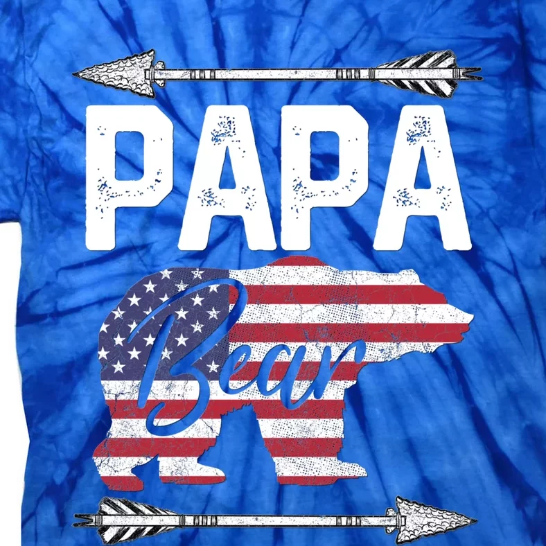 Fathers Day Gift Papa Bear Dad Grandpa Usa Flag July 4Th Gift Tie-Dye T-Shirt