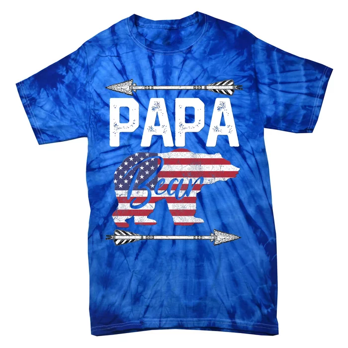 Fathers Day Gift Papa Bear Dad Grandpa Usa Flag July 4Th Gift Tie-Dye T-Shirt