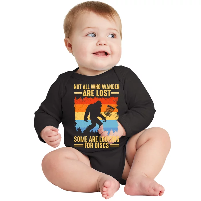 Funny Disc Golf Art For Bigfoot Lovers Not All Who Wander Are Lost Baby Long Sleeve Bodysuit