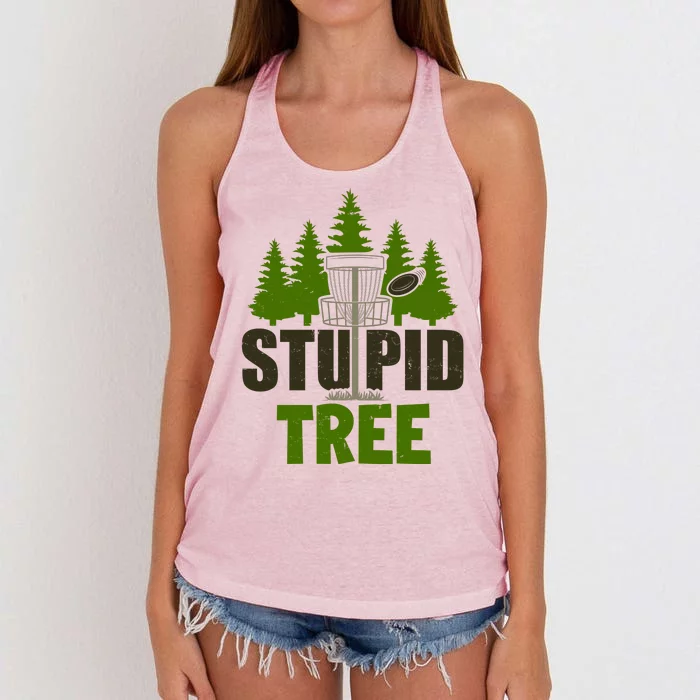 Funny Disc Golf Stupid Tree Women's Knotted Racerback Tank